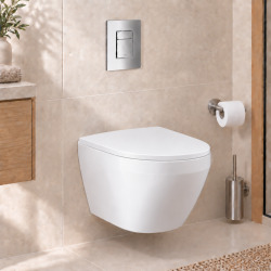 Pack WC suspendu complet GROHE Euro Ceramic sans bride avec bâti-support autoportant et plaque chromée (GRRGRWT02-FR)