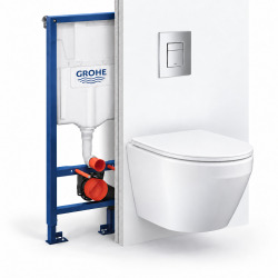 Pack WC suspendu complet GROHE avec bâti-support autoportant, sans bride, abattant SoftClose et plaque chromée (GRRGRWT01-FR )