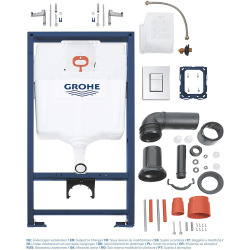 Pack WC suspendu complet GROHE avec bâti-support autoportant, sans bride, abattant SoftClose et plaque chromée (GRRGRWT01-FR )