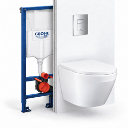 Pack WC suspendu complet GROHE avec bâti-support autoportant, sans bride, abattant SoftClose et plaque chromée (GRRGRWT01-FR )
