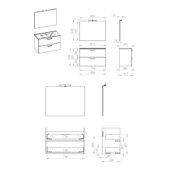 Set complet avec miroir et éclairage LED - Lea - Vasque en céramique - 81,4 cm × 55 cm × 41,7 cm - Blanc