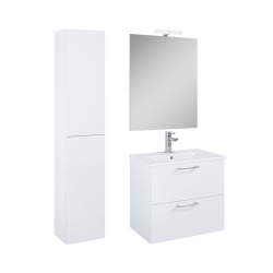 Ensemble meuble vasque avec miroir et éclairage LED + colonne 61,5 x 55 x 41,7 cm - blanc stratifié - Ceramia Lea