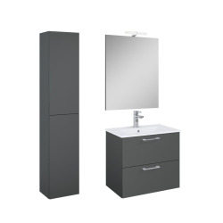 Ensemble meuble vasque avec miroir et éclairage LED + colonne 61,5 x 55 x 41,7 cm - blanc stratifié - Ceramia Lea