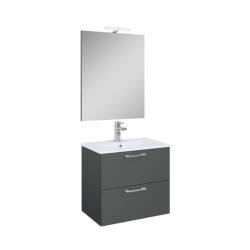 Set complet avec miroir et éclairage LED - Lea - Vasque en céramique - 61,5 cm × 55 cm × 41,7 cm - Anthracite