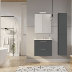 Ensemble meuble vasque avec miroir et éclairage LED + colonne 61,5 x 55 x 41,7 cm - blanc stratifié - Ceramia Lea