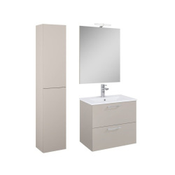 Ensemble meuble vasque avec miroir et éclairage LED + colonne 61,5 x 55 x 41,7 cm - blanc stratifié - Ceramia Lea