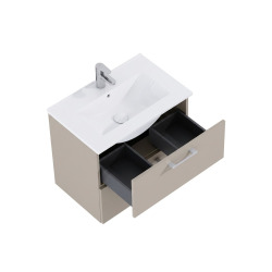 Ensemble meuble vasque avec miroir et éclairage LED + colonne 61,5 x 55 x 41,7 cm - blanc stratifié - Ceramia Lea