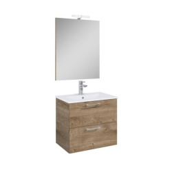 Set complet avec miroir et éclairage LED - Lea - Vasque en céramique - 61,5 cm × 55 cm × 41,7 cm - Chêne