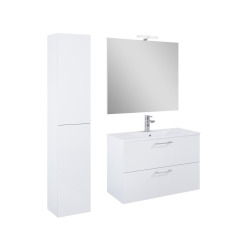 Ensemble meuble vasque avec miroir et éclairage LED + colonne 81,4 x 55 x 41,7 cm - blanc stratifié - Ceramia Lea