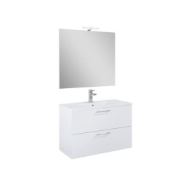 Set complet avec miroir et éclairage LED - Lea - Vasque en céramique - 81,4 cm × 55 cm × 41,7 cm - Blanc