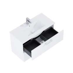 Ensemble meuble vasque avec miroir et éclairage LED + colonne 81,4 x 55 x 41,7 cm - blanc stratifié - Ceramia Lea