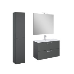Ensemble meuble vasque avec miroir et éclairage LED + colonne 61,5 x 55 x 41,7 cm - blanc stratifié - Ceramia Lea