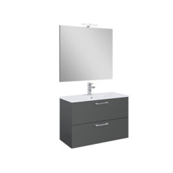 Set complet avec miroir et éclairage LED - Lea - Vasque en céramique - 81,4 cm × 55 cm × 41,7 cm - Anthracite