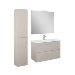 Ensemble meuble vasque avec miroir et éclairage LED + colonne 61,5 x 55 x 41,7 cm - blanc stratifié - Ceramia Lea
