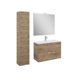 Set complet avec miroir et éclairage LED - Lea - Vasque en céramique - 81,4 cm × 55 cm × 41,7 cm - Chêne