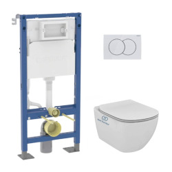 Pack WC Bâti-support autoportant DUOFIX + WC suspendu TESI AquaBlade sans bride + Abattant ultra-fin softclose + Plaque blanche