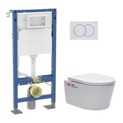 Pack WC Bâti-autoportant Duofix + WC sans bride SAT avec fixations invisibles + Abattant softclose + Plaque blanche