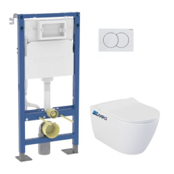 Pack WC Bâti-support autoportant + WC suspendu SAPHO Avva sans bride + Abattant softclose + Plaque blanche (AvvaGebATP-1)