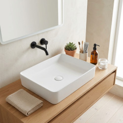 Vasque à poser rectangulaire en céramique 50 x 40 cm - blanc mat - sans trop-plein - SAT Infinitio