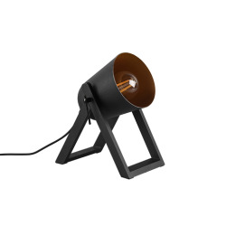 Lampe de table à poser 19,5 x 21 x 12,5 cm - noir mat et bois naturel - Reality Marc