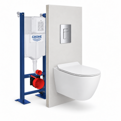 Rapid SL Pack WC bâti autoportant + WC suspendu sans bride Ceramia avec abattant SoftClose + plaque chrome (GRRCEPXWR01-FR)