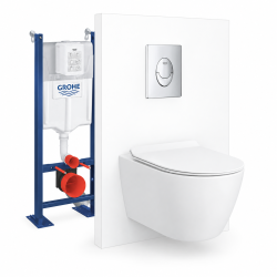 Rapid SL Pack WC bâti autoportant + WC suspendu sans bride Ceramia avec abattant SoftClose + plaque chrome (GRRCEPXWR01-FR)
