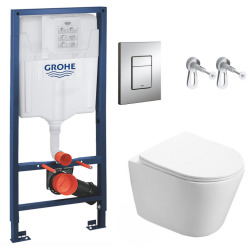 Pack WC Bâti-support + WC Swiss Aqua Technologies Infinitio sans bride, fixation invisible + Plaque chrome