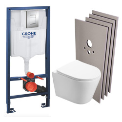 Pack WC Bâti-support + WC SAT Infinitio sans bride, fixation invisible + Plaque chrome + Set d'habillage
