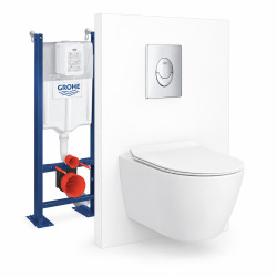 Pack WC suspendu complet, bâti-support GROHE Rapid SL autoportant, cuvette PixeL Vortex, abattant SoftClose et plaque