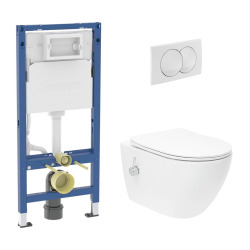 Pack WC bâti-support Geberit Duofix 112 cm + WC japonais suspendu sans bride avec abattant + plaque (GEBSTFUWR01-FR)