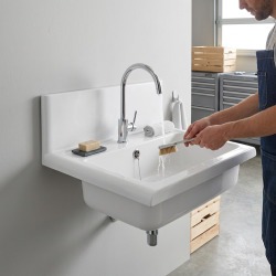 Poste d'eau avec paroi arrière anti-éclaboussures en Polypropylène de haute qualité, avec trop-plein, 55x45 cm (60009010099)
