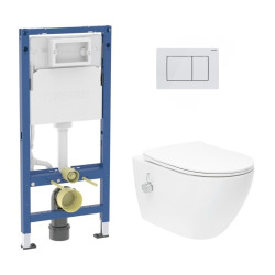 Pack WC bâti-support Geberit Duofix 112 cm + WC japonais suspendu sans bride avec abattant + plaque (GEBSTFUWR01-FR)