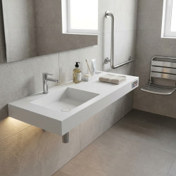 Ultra plan vasque collectif autoportant 1200 x 520 x 100 mm, en Solid Surface, PMR, blanc mat (ULTRA-1200)