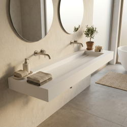 Plan vasque suspendu 140 x 46 cm - Solid Surface blanc mat - Livea