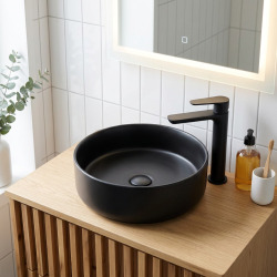 Mood vasque à poser ronde 36x36 cm sans trou de robinetterie ni trop-plein, noir mat (SATM3636BKM)