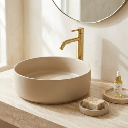 Mood vasque à poser ronde 36x36 cm sans trou de robinetterie ni trop-plein, beige (SATM3636KM)