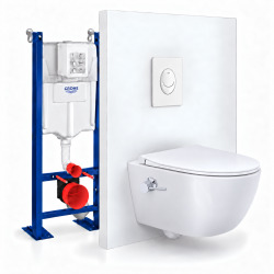 Pack WC complet bâti autoportant GROHE Rapid SL, WC Ceramia PixL Vortex, abattant SoftClose, plaque (GRRCEPXWR15-FS)