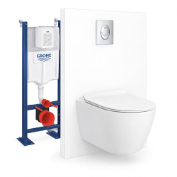 Rapid SL Pack WC bâti autoportant + WC suspendu sans bride Ceramia avec abattant SoftClose + plaque chrome (GRRCEPXWR01-FR)