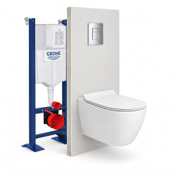 Pack WC suspendu complet, bâti-support GROHE Rapid SL autoportant, cuvette PixeL Vortex, abattant SoftClose, plaque chrome