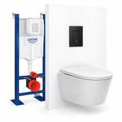 Pack WC suspendu complet avec bâti-support autoportant GROHE, Swiss Aqua Technologies Brevis, SoftClose et plaque noire