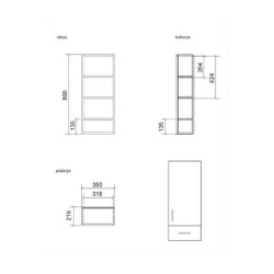 Armoire murale - Keramia - Pro - 35x80x21,6 cm blanc brillant 2 étagères - Blanc