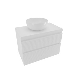 Meuble suspendu 2 tiroirs avec plan de toilette - Naturel - Savona - 78x53x44,8 - Blanc
