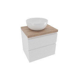 Ensemble meuble avec plaque de recouvrement et plan - Naturel - Savona - 2 tiroirs 58x53x44,8 - Blanc