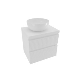 Ensemble meuble avec plaque de recouvrement et plan - Naturel - Savona - 2 tiroirs 58x53x44,8 - Blanc