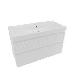Ensemble meuble avec vasque - Naturel - Savona - 2 tiroirs avec vasque céramique 98x53x44,8 - Blanc