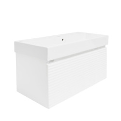 Ensemble meuble avec vasque - Naturel - Savona - 98x43x44,8 avec vasque SAT Infinitio - blanc brillant