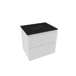 Ensemble meuble avec vasque lavabo noir mat - Naturel Savona - 2 tiroirs 58x53x44,8 - Blanc