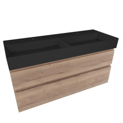 Ensemble meuble avec vasque double - Naturel Savona - 2 tiroirs 118x53x44,8 - Chêne Halifax
