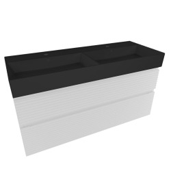 Ensemble meuble avec vasque double - Naturel Savona - 2 tiroirs 118x53x44,8 - Blanc