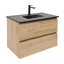 Meuble de salle de bains SAT avec mitigeur - B-Way - 2 tiroirs avec vasque céramique 79x50x45 - Chêne